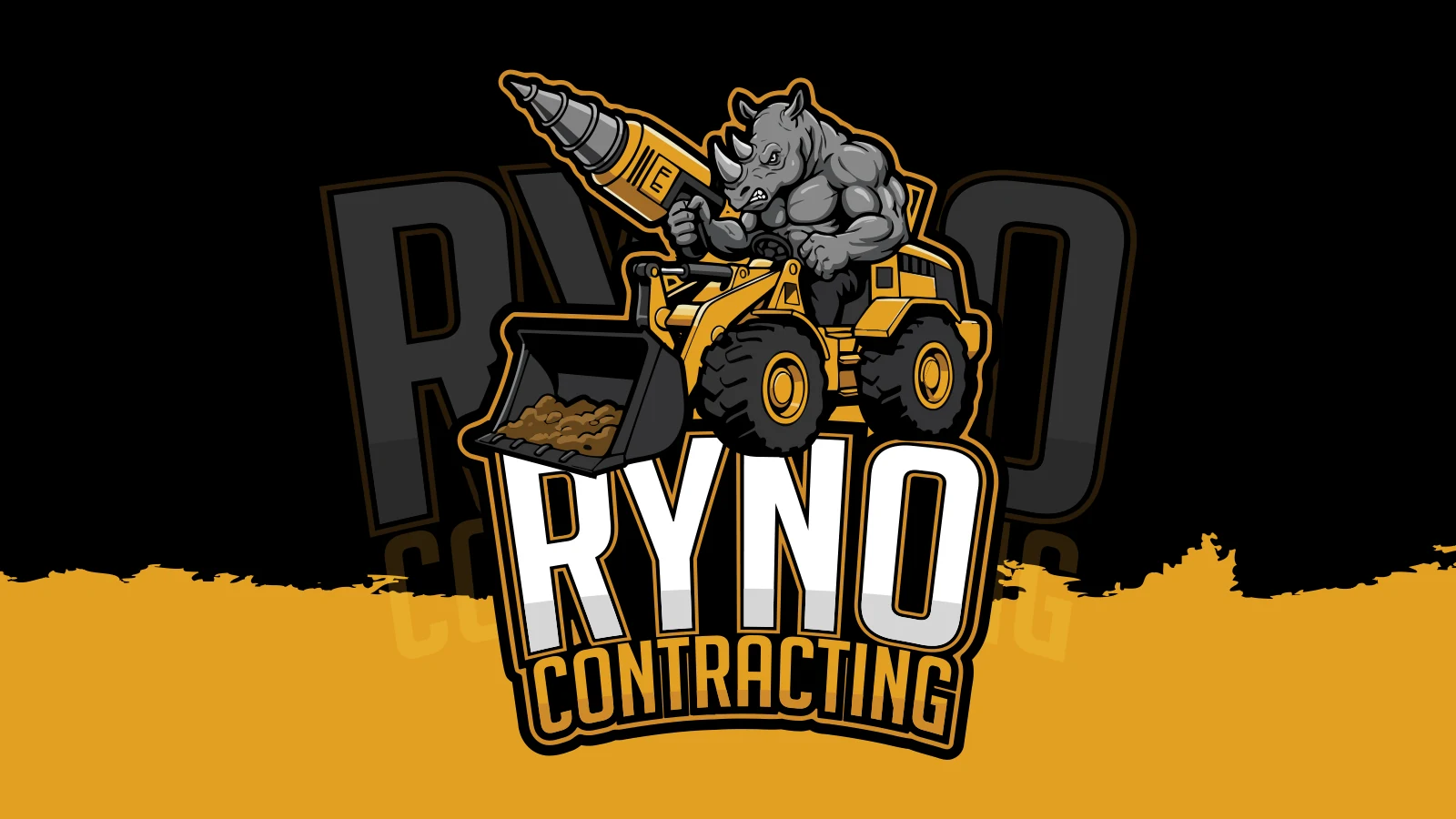 Ryno Contracting rhino and loader identity in black and ochre