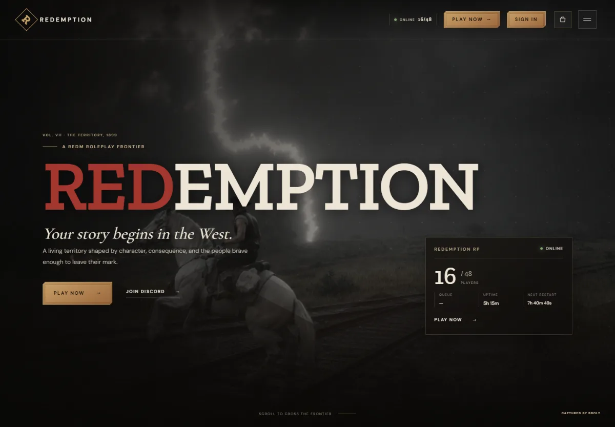 Redemption Roleplay website from the Redemption Gaming project